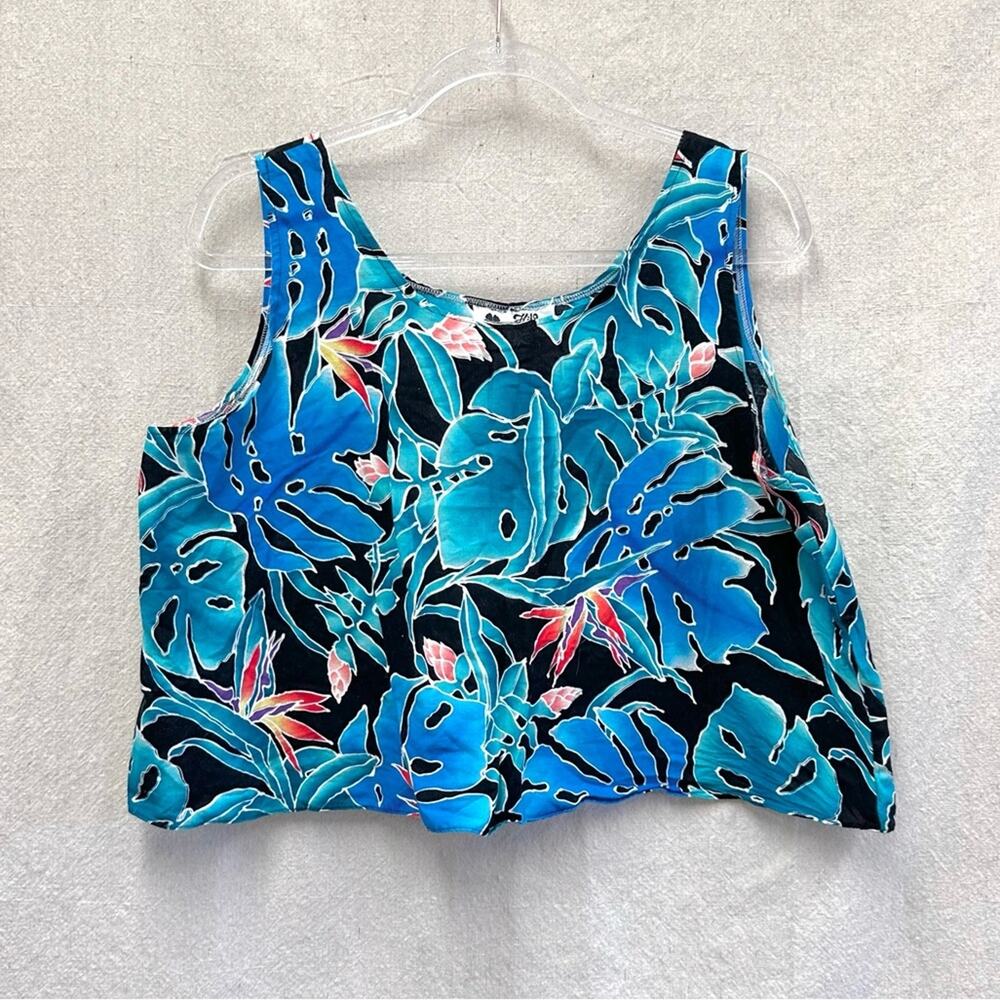 Hilo Hattie vintage crop sleeveless boxy top Size XL‎ Tropical Print 100% cotton